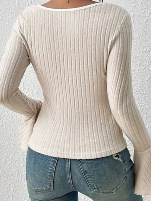 'Gwyneira' Ribbed Knit Sweater T-Shirt - Celes Fashion